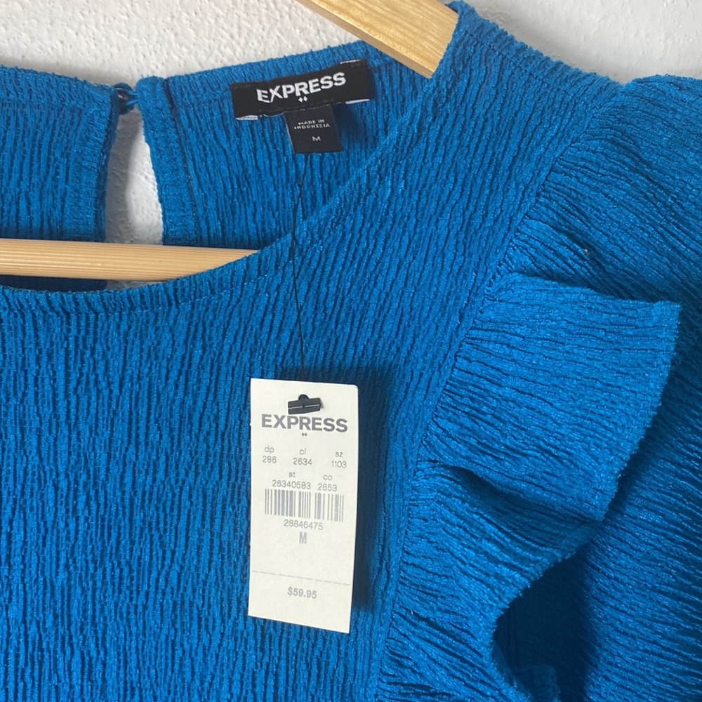 Express Blue Ruffle Top - Picture 3 of 7